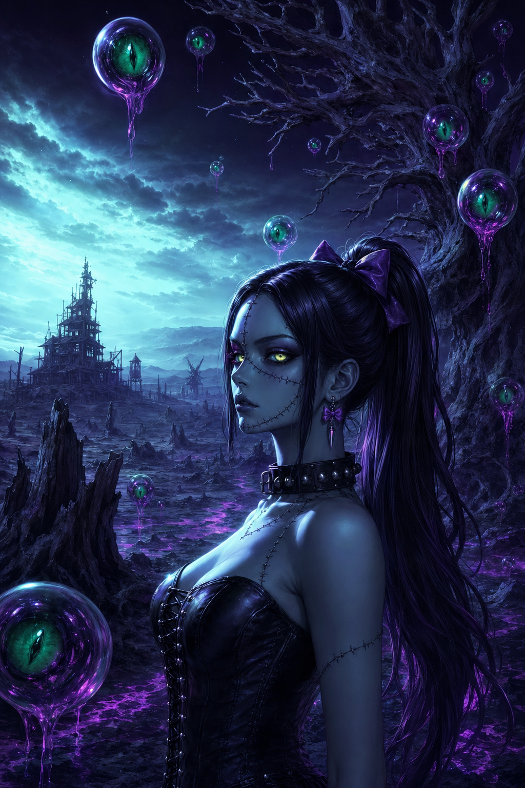 HobFarm color design still plate from a related set with the same gothic palette and glow logic.